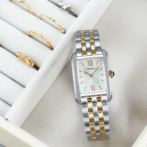 Seiko Women's Rectangular Case Two-Tone Dress Watch #SWR093