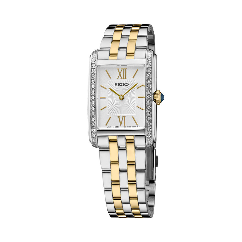 Seiko Women's Rectangular Case Two-Tone Dress Watch #SWR093