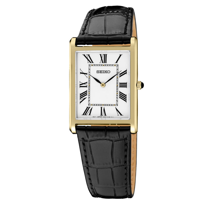Seiko Classic Goldtone Thin Quartz Dress Watch with Sapphire Crystal #SWR104