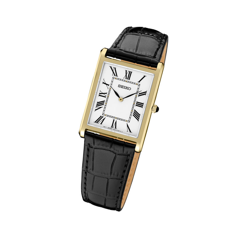 Seiko Classic Goldtone Thin Quartz Dress Watch with Sapphire Crystal #SWR104