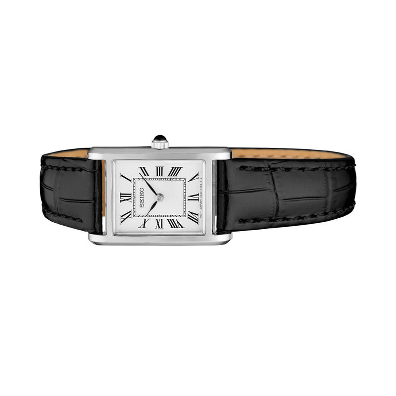 seiko dress watch Vintage Steel Rectangular Gold Dial Watch (1989) Seikos Caliber 4N30 quartz movement ensures accuracy within 15 seconds per month Estate Seiko Quartz Day-Date Two-Tone
