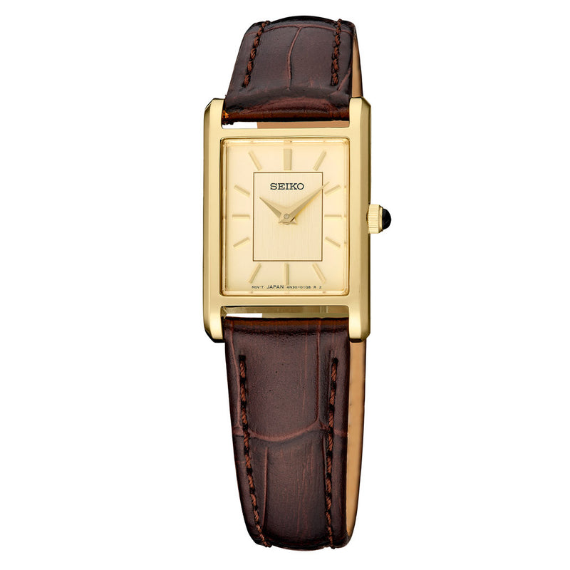 Seiko Lady's Classic Goldtone Thin Quartz Dress Watch with Sapphire Crystal #SWR110