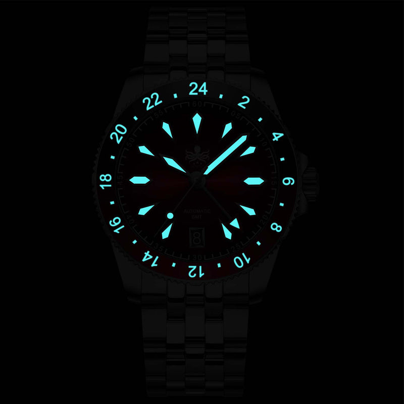 Phoibos Voyager GMT Automatic Watch with Yellow Dial #PY043F lume
