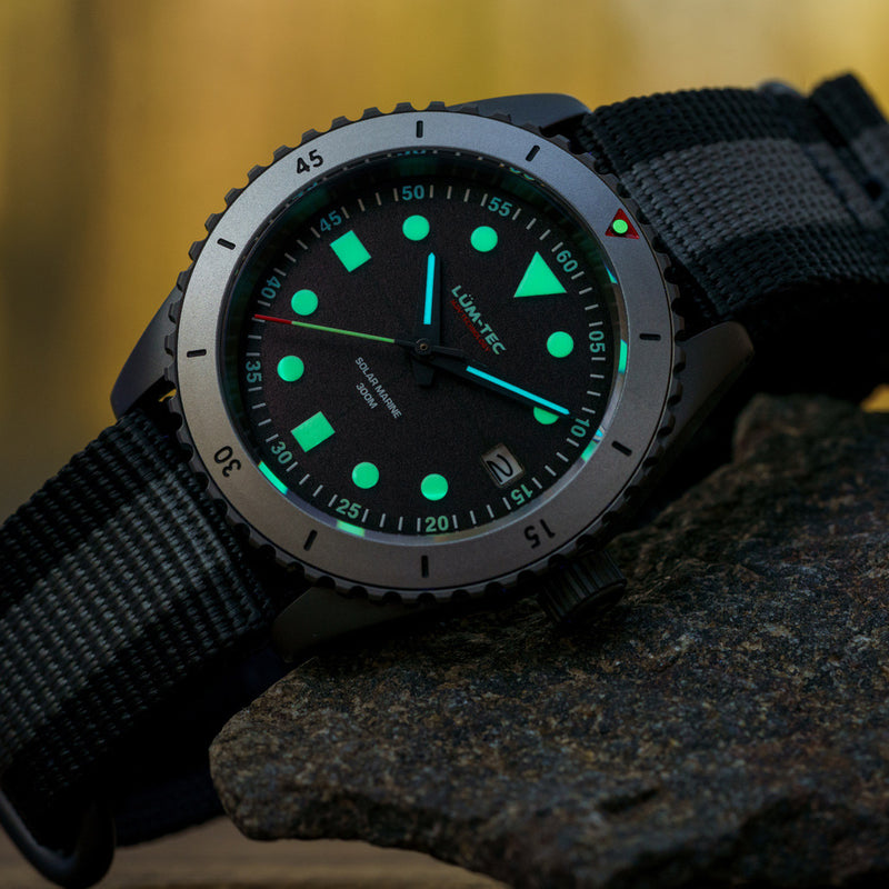 Lum-Tec Solar Powered Military Watch with 39mm Titanium Carbide Bead Blasted Case #SM-2 Lume