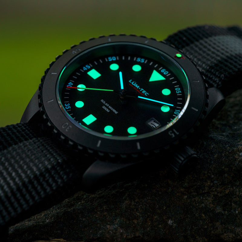 Lum-Tec Solar Powered Military Watch with 39mm Titanium Carbide Bead Blasted Case #SM-3 Lume