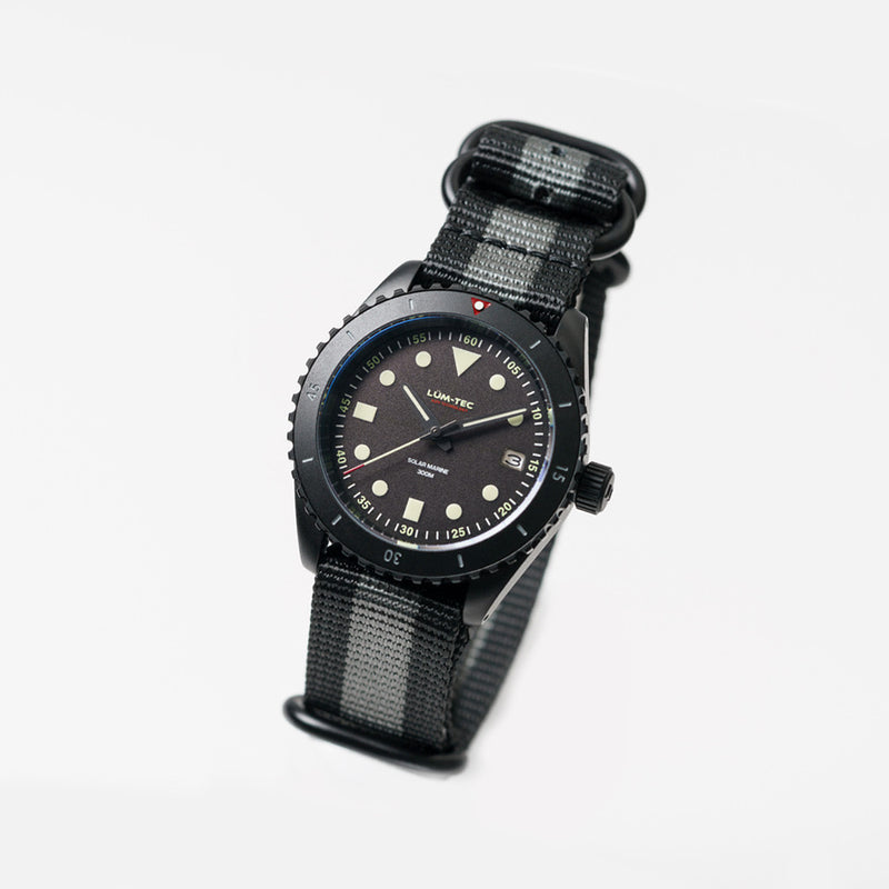 Lum-Tec Solar Powered Military Watch with 39mm Titanium Carbide Bead Blasted Case #SM-3 tilt