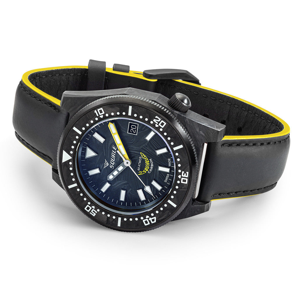 Squale T183 Forged Carbon Dive Watch with Yellow Accents #T183AFCY