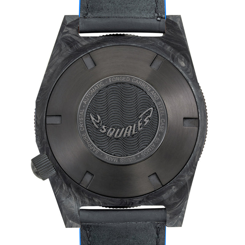 Squale T183 Forged Carbon Dive Watch with Blue Accents #T183FCBL back