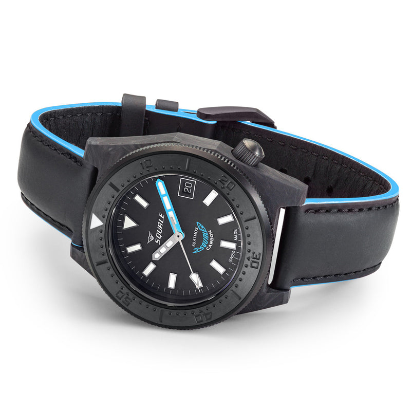 Squale T183 Forged Carbon Dive Watch with Blue Accents #T183FCBL Side