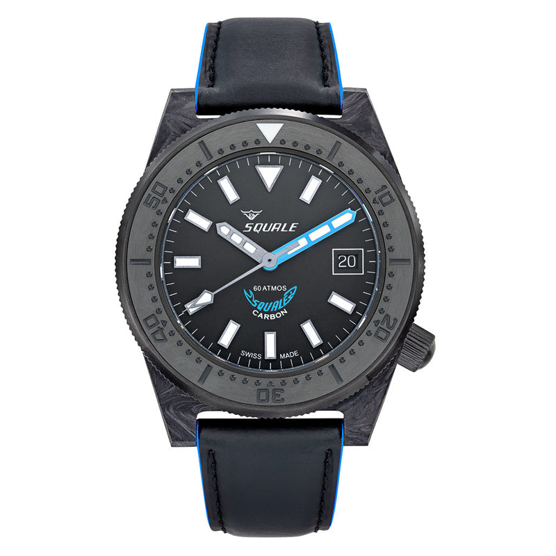 Squale T183 Forged Carbon Dive Watch with Blue Accents #T183FCBL Zoom