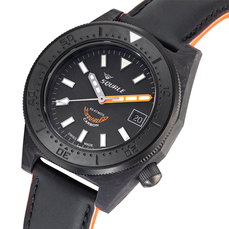 Squale T183 Forged Carbon Dive Watch with Orange Accents #T183FCOR tilt