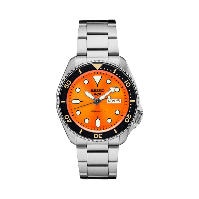 Seiko 5 Sports 24-Jewel Automatic Watch with Orange Dial and SS Bracelet #SRPD59