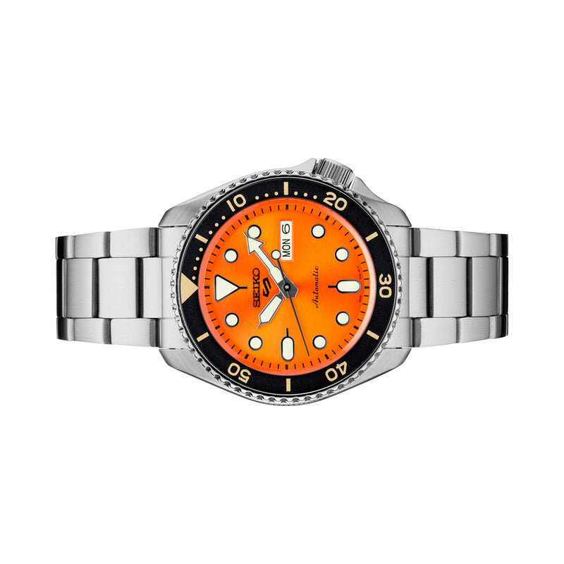 Seiko 5 Sports 24-Jewel Automatic Watch with Orange Dial and SS Bracelet #SRPD59