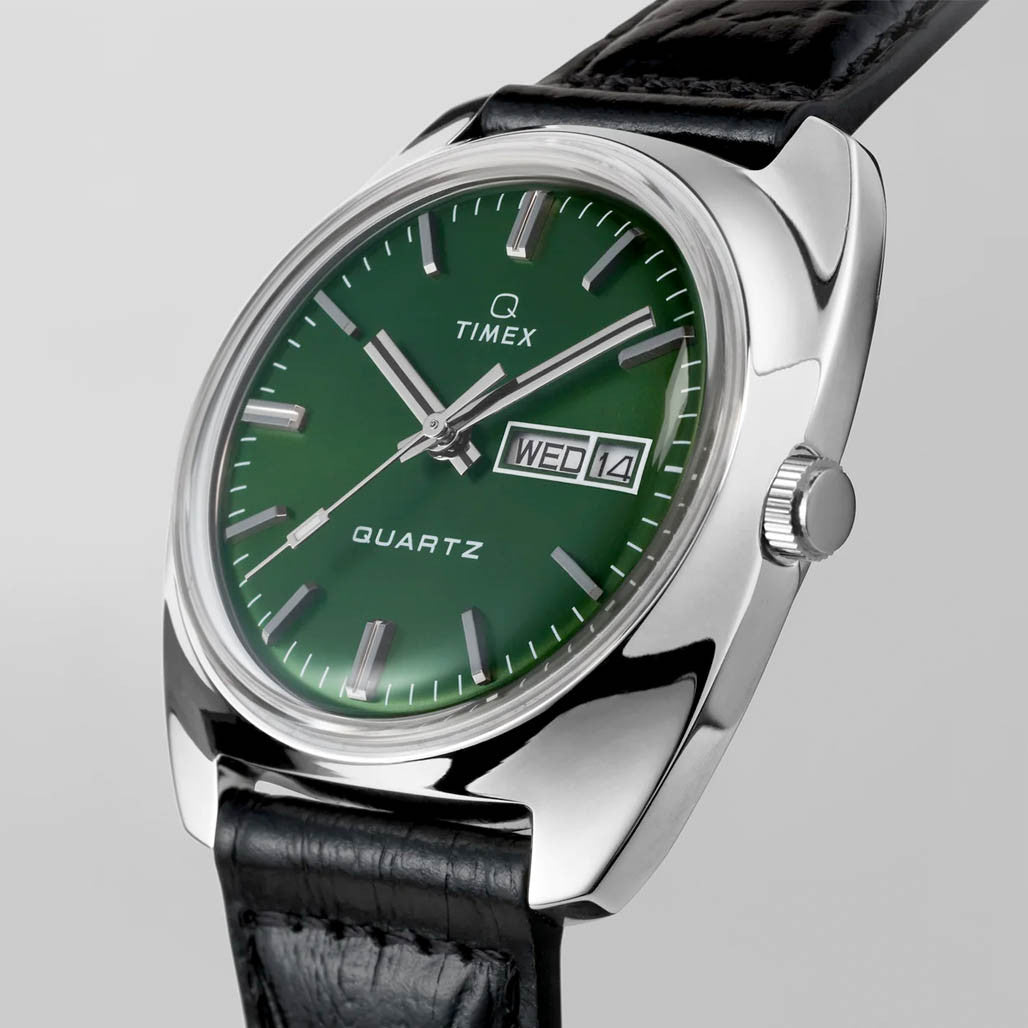 Timex Q Timex 1978 Day Date 37.5mm Leather Strap Watch #TW2W44700