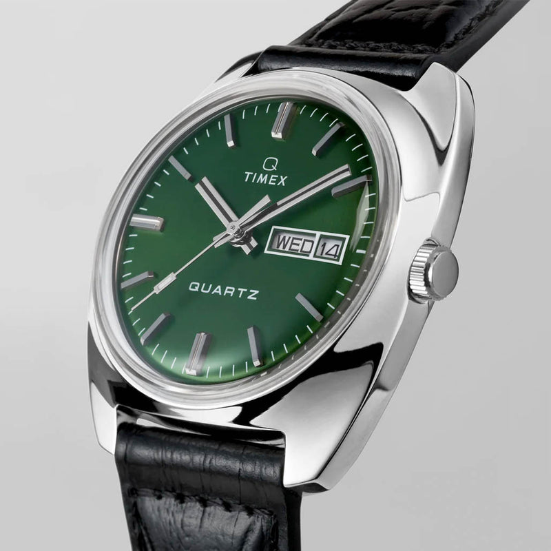 Timex Q Timex 1978 Day Date 37.5mm Leather Strap Watch #TW2W44700