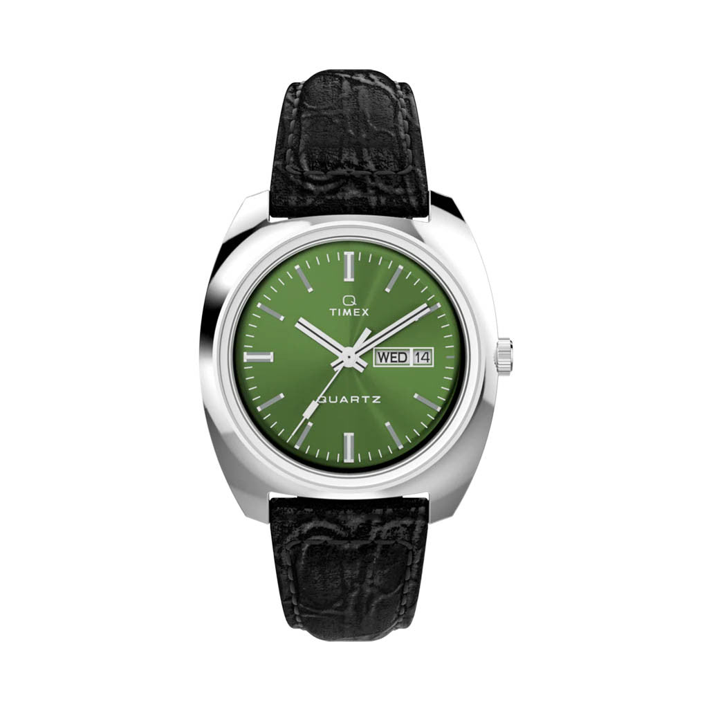 Timex Q Timex 1978 Day Date 37.5mm Leather Strap Watch #TW2W44700