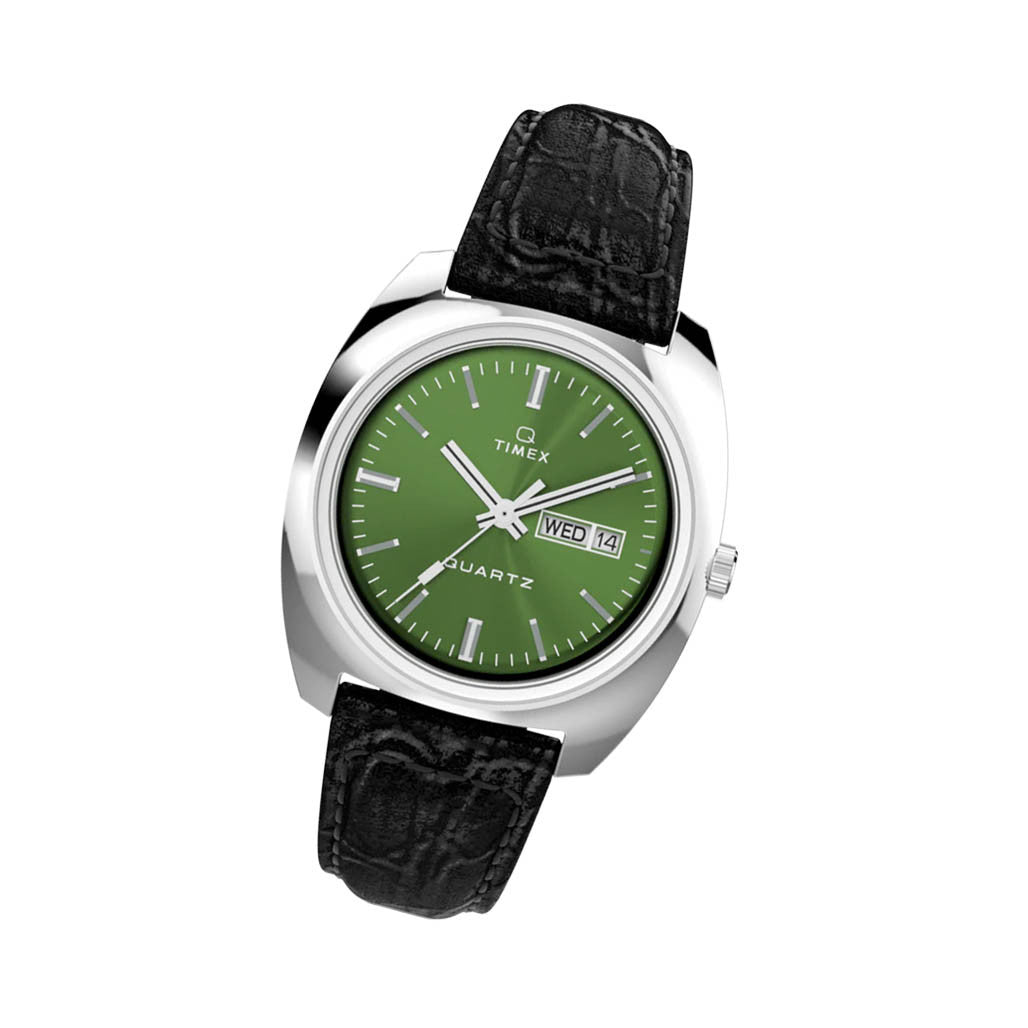 Timex Q Timex 1978 Day Date 37.5mm Leather Strap Watch #TW2W44700
