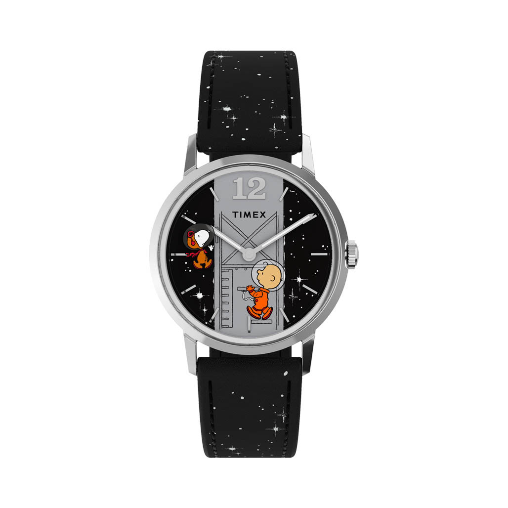 Timex x Peanuts® Marlin® Hand-Wound Space 34mm Leather Strap Watch