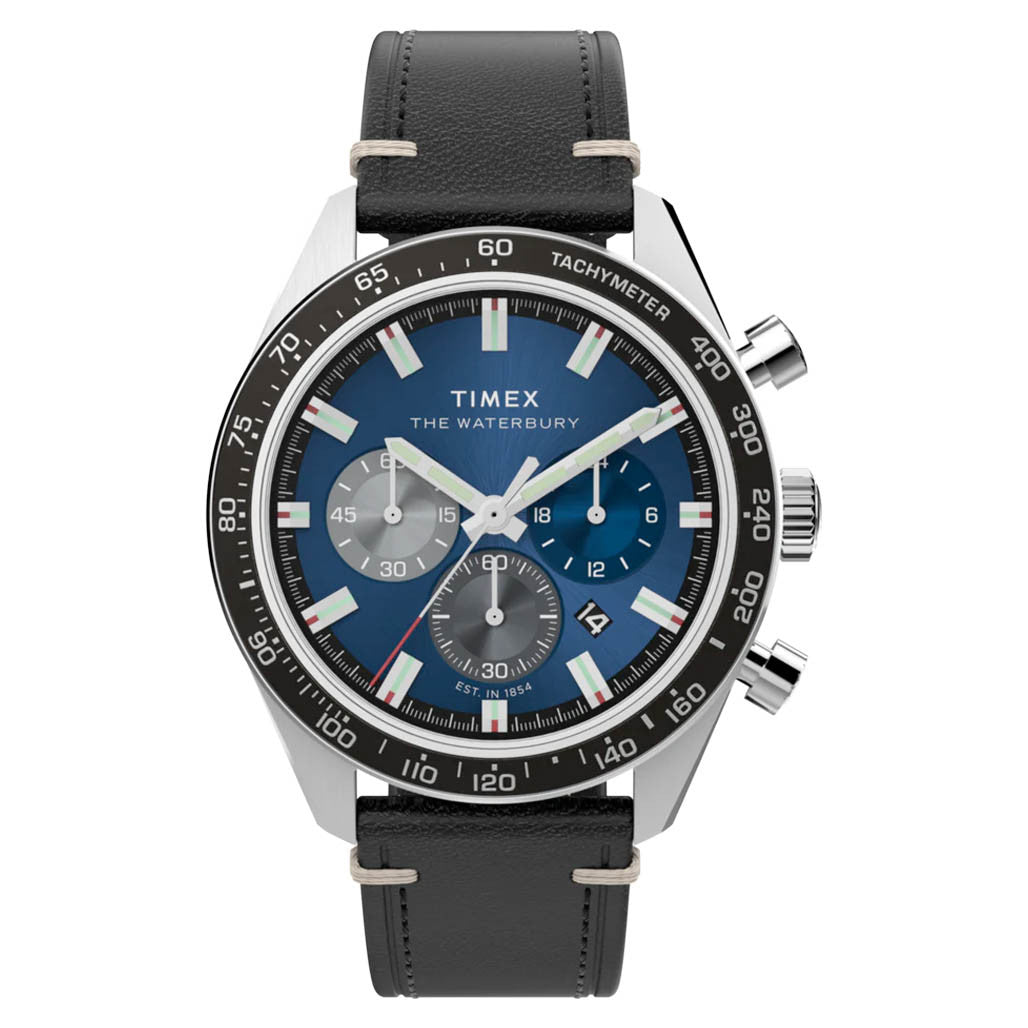 s*t様 Traditional WeatherwearELTON LEATHE Timex Waterbury Traditional Chronograph 41mm Leather Strap Watch