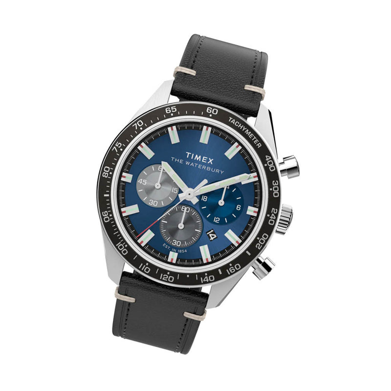 Timex Waterbury Traditional Chronograph 41mm Leather Strap Watch #TW2Y18600