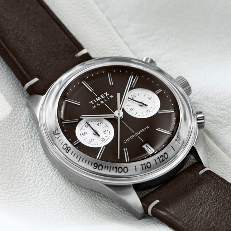 Timex Marlin® Jet Quartz Chronograph 40mm Leather Strap Watch #TW2Y24700