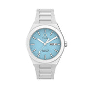Timex® Q Continental Day and Date 39mm Stainless Steel Bracelet Watch #TW2Y35200