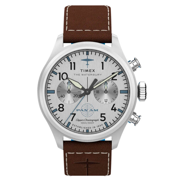 Timex x Pan Am® Waterbury Ace Chronograph 41mm Leather Strap Watch #TW2Y38700