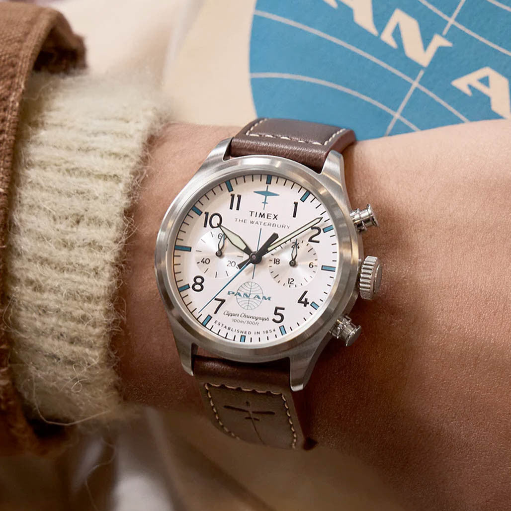 Timex x Pan Am® Waterbury Ace Chronograph 41mm Leather Strap Watch