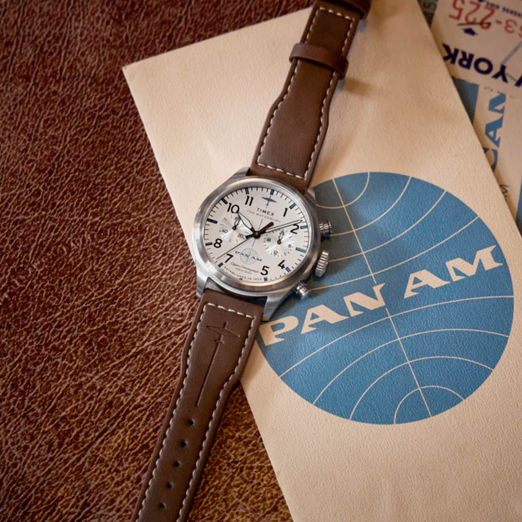 Timex x Pan Am® Waterbury Ace Chronograph 41mm Leather Strap Watch