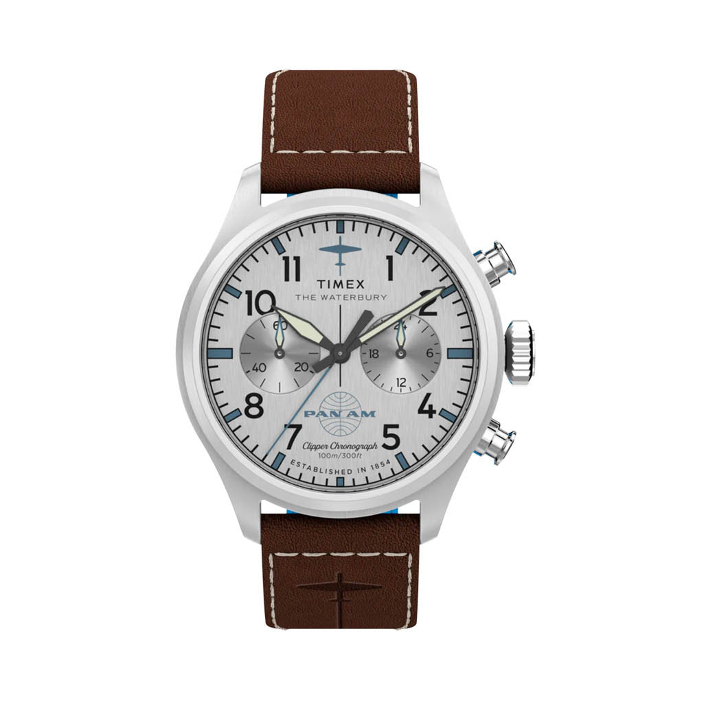 Timex x Pan Am® Waterbury Ace Chronograph 41mm Leather Strap Watch