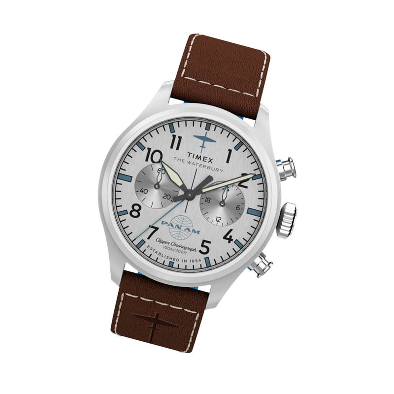 Timex x Pan Am® Waterbury Ace Chronograph 41mm Leather Strap Watch #TW2Y38700