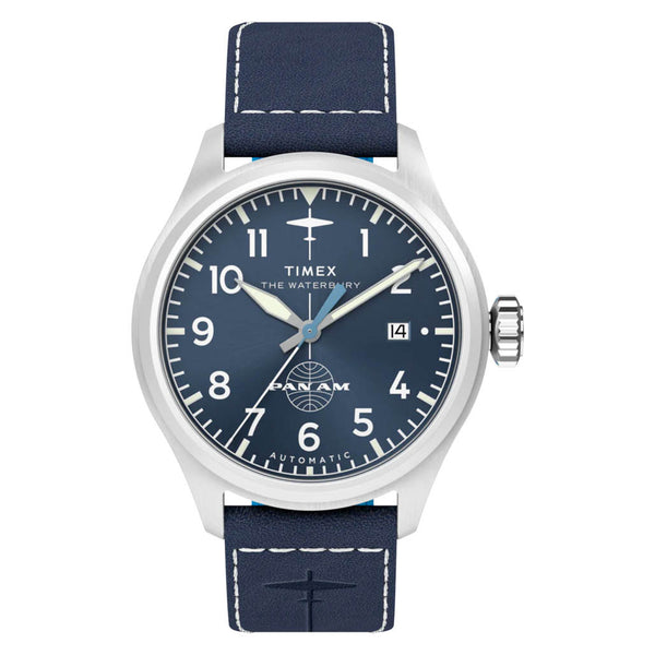 Timex x Pan Am® Waterbury Automatic Ace 41mm Leather Strap Watch #TW2Y38800