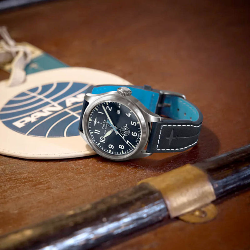 Timex x Pan Am® Waterbury Automatic Ace 41mm Leather Strap Watch #TW2Y38800