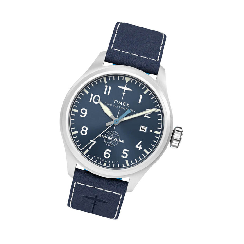 Timex x Pan Am® Waterbury Automatic Ace 41mm Leather Strap Watch #TW2Y38800