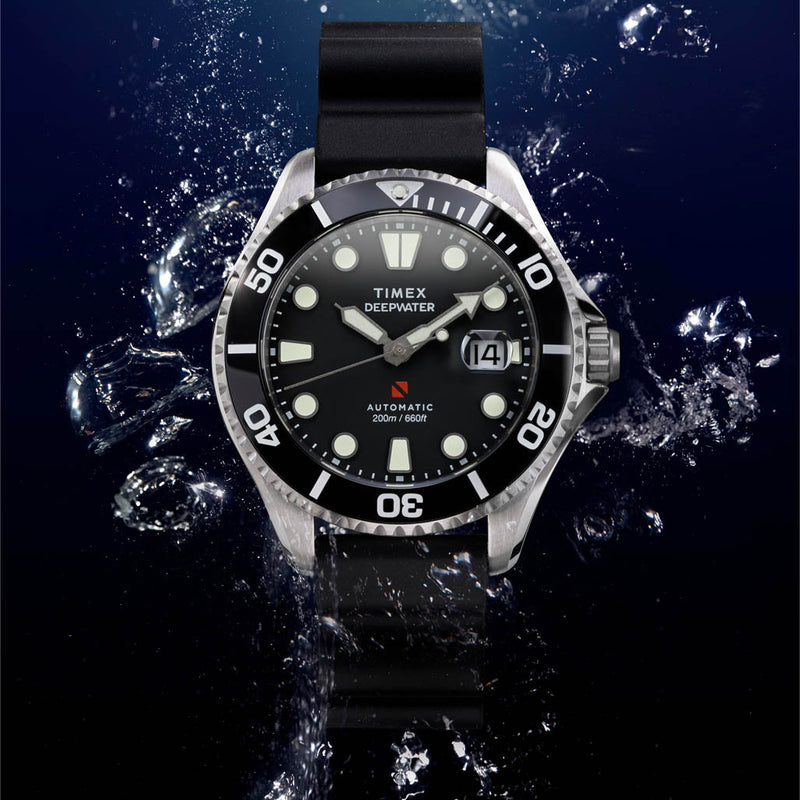 Timex Deepwater Meridian 200 Automatic 44mm HNBR Rubber Strap Watch #TW2Y40000
