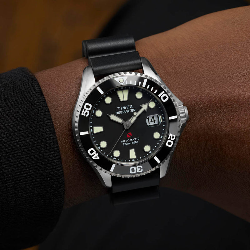 Timex Deepwater Meridian 200 Automatic 44mm HNBR Rubber Strap Watch #TW2Y40000