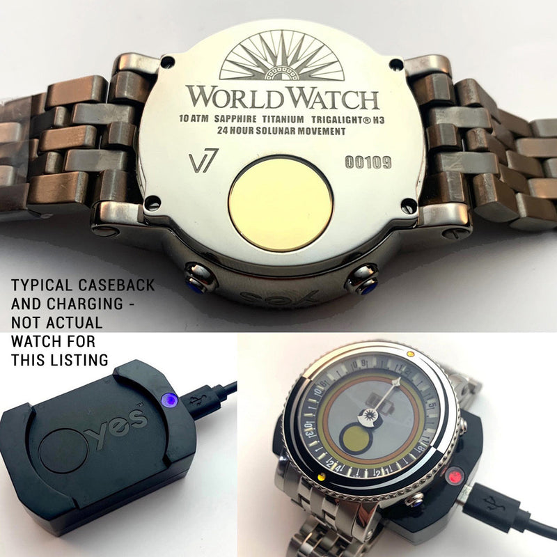 YES V7 Titanium World Time Watch with Orange Accents and Titanium Bracelet #7S-SO-P5