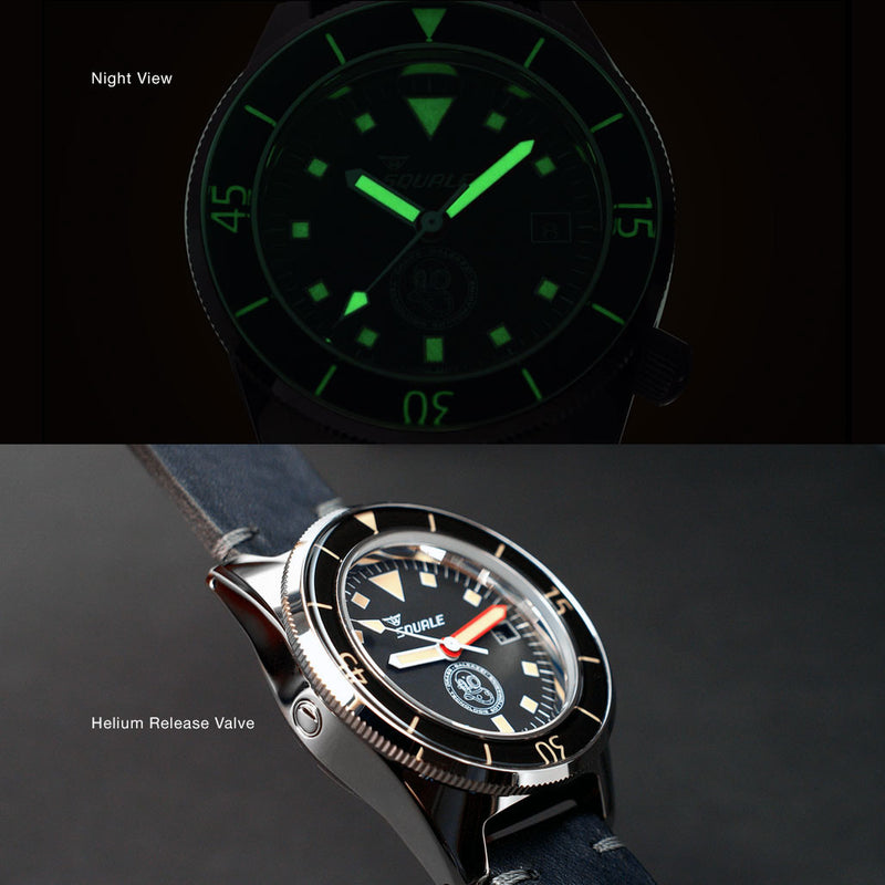 Squale Galeazzi Swiss Automatic 500 Meter Dive Watch with Helium Release Valve #1521-DRAS