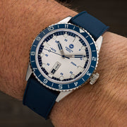 Varsity Watch with white and blue color scheme, automatic diver VW-01