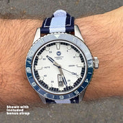 Varsity Watch with white and blue color scheme, automatic diver VW-01
