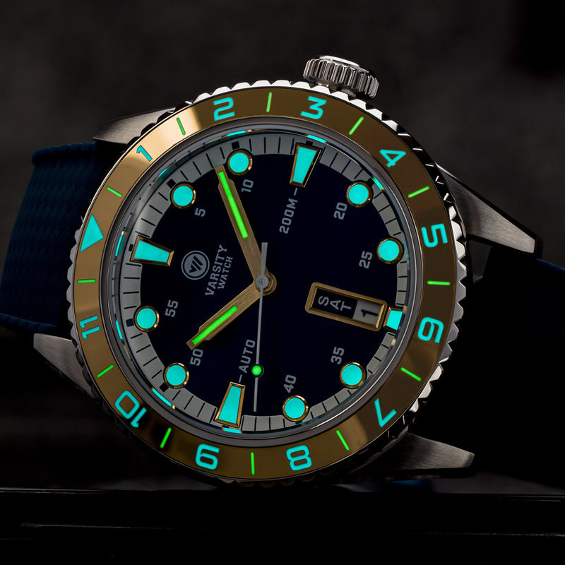 Varsity Automatic Watch with Blue Dial and Gold Accents #VW-02