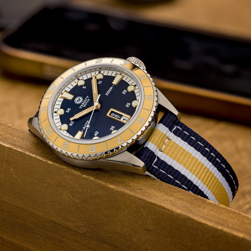 Varsity Automatic Watch with Blue Dial and Gold Accents #VW-02