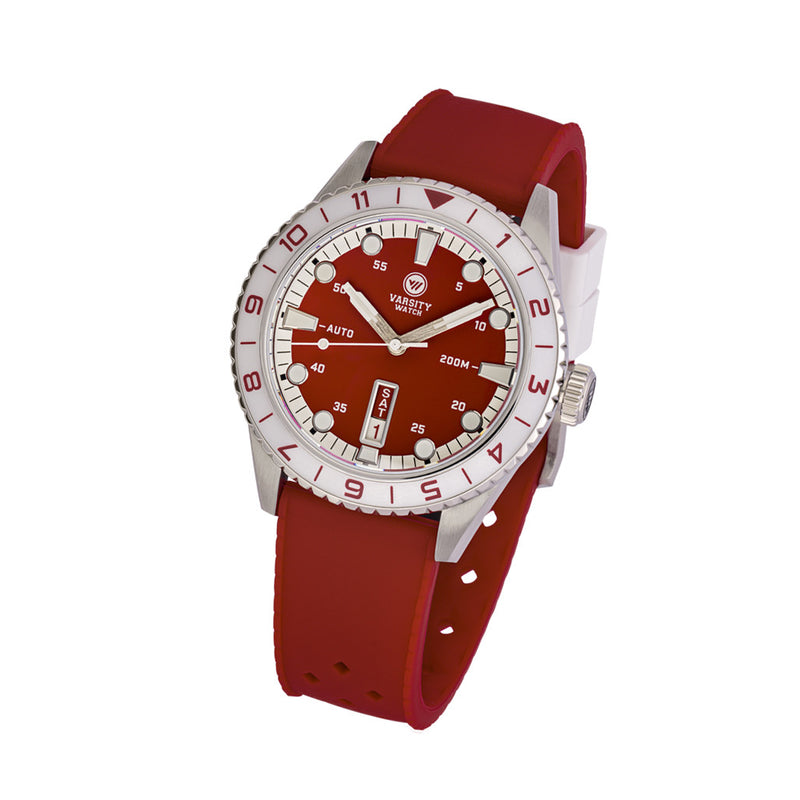 Varsity Automatic Watch with Red Dial and White Accents #VW-03