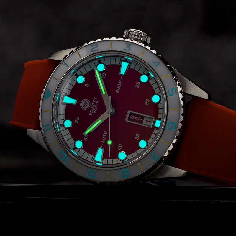 Varsity Automatic Watch with Red Dial and White Accents #VW-03