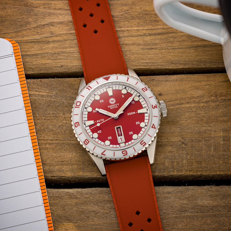 Varsity Automatic Watch with Red Dial and White Accents #VW-03