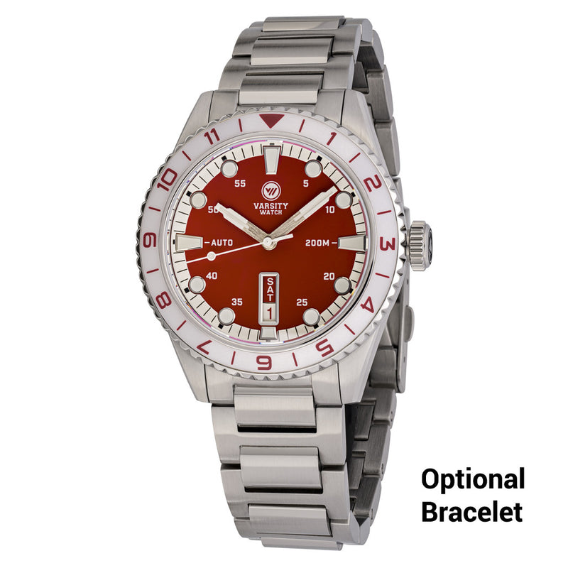Varsity Automatic Watch with Red Dial and White Accents #VW-03