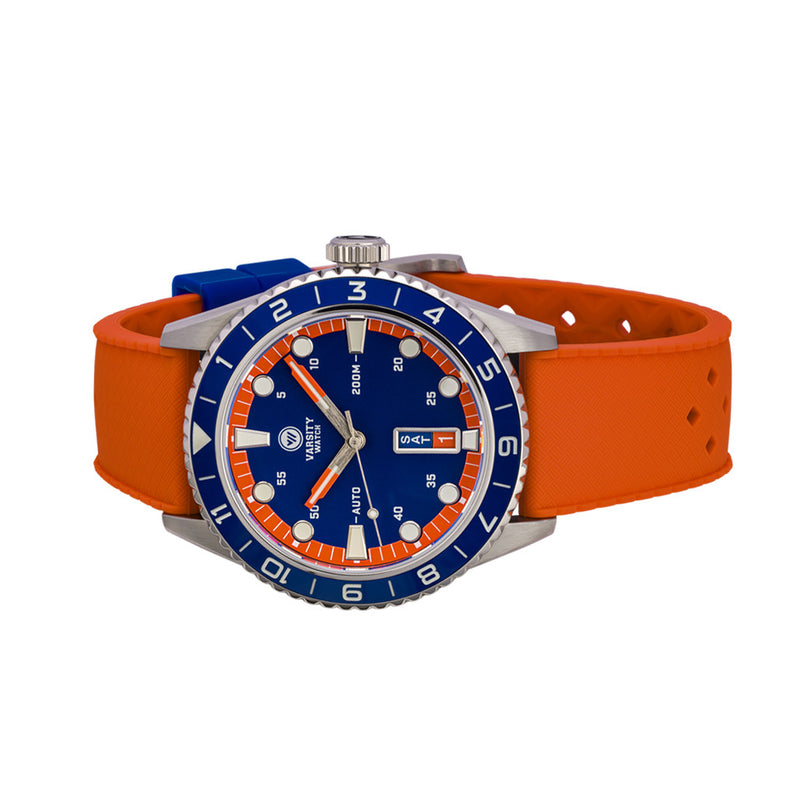 Varsity Automatic Watch with Blue Dial and Orange Accents #VW-04
