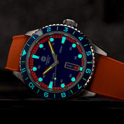 Varsity Automatic Watch with Blue Dial and Orange Accents #VW-04