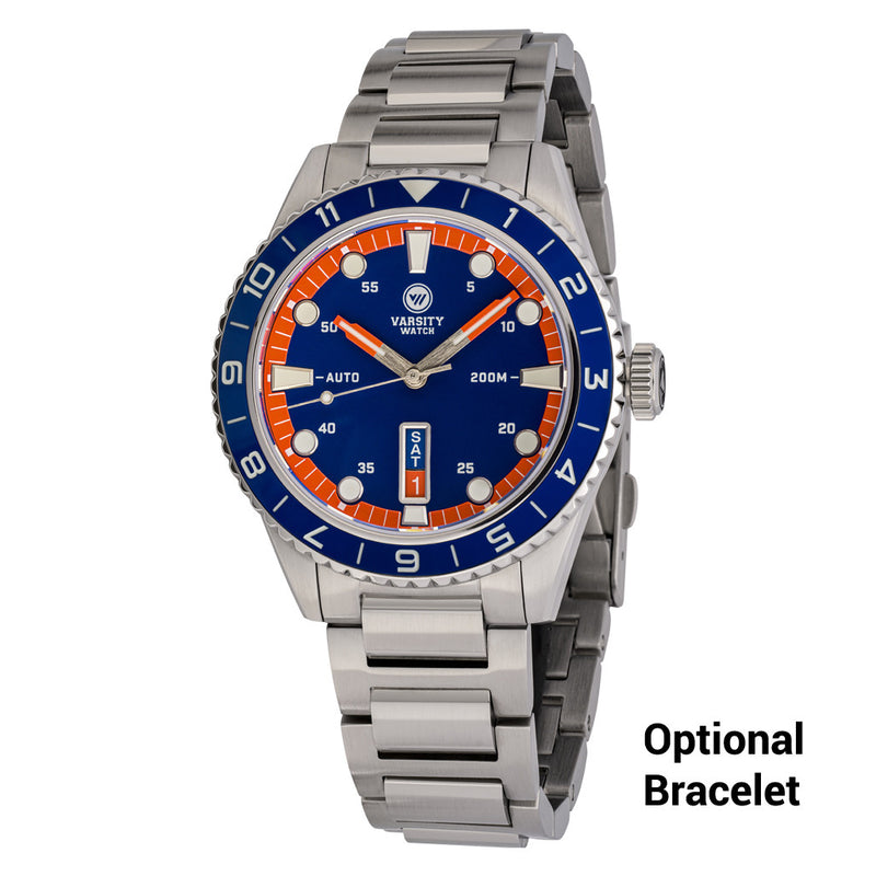 Varsity Automatic Watch with Blue Dial and Orange Accents #VW-04