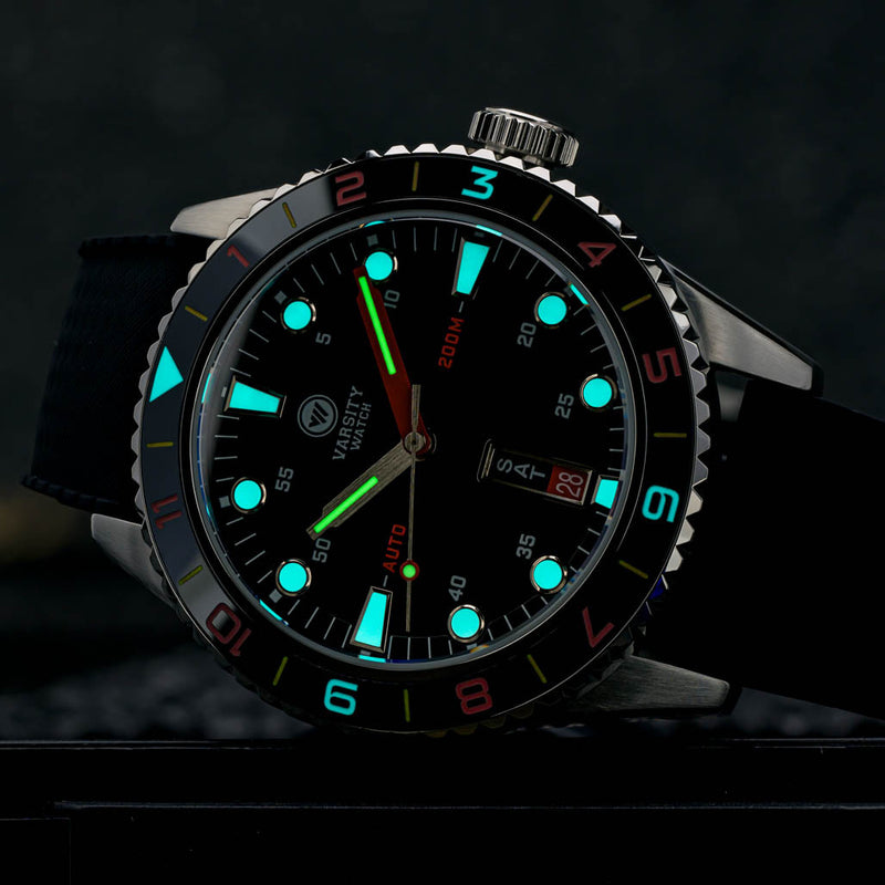 Varsity Automatic Watch with Black Dial, Red and White Accents #VW-05